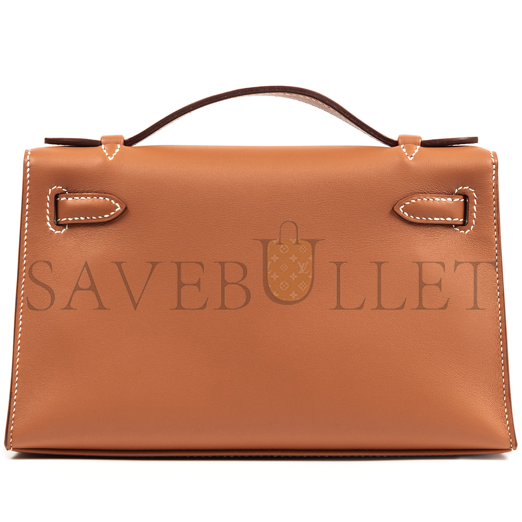 HERMÈS GOLD SWIFT KELLY POCHETTE GOLD HARDWARE (22*14*7cm) 